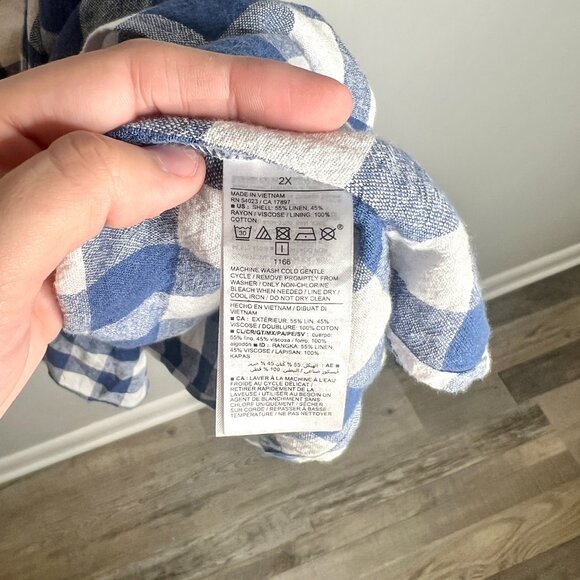 Old Navy Gingham Check Linen Blend Wrap Dress Puff Sleeve Cottagecore Sz 2X - Picture 6 of 7